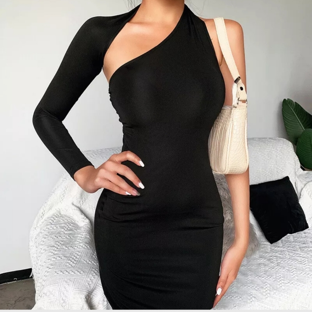 Black one arm mindi dress